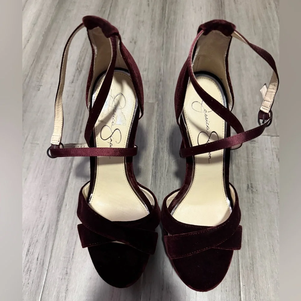 Jessica Simpson Wine Velvet Platform Sandals